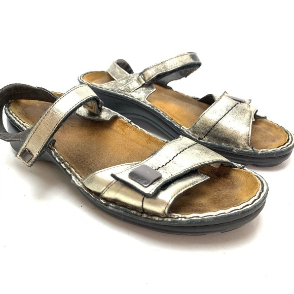 NAOT Leather Gold Sandals Shoes Ankle Strap sz 41 - Picture 1 of 16
